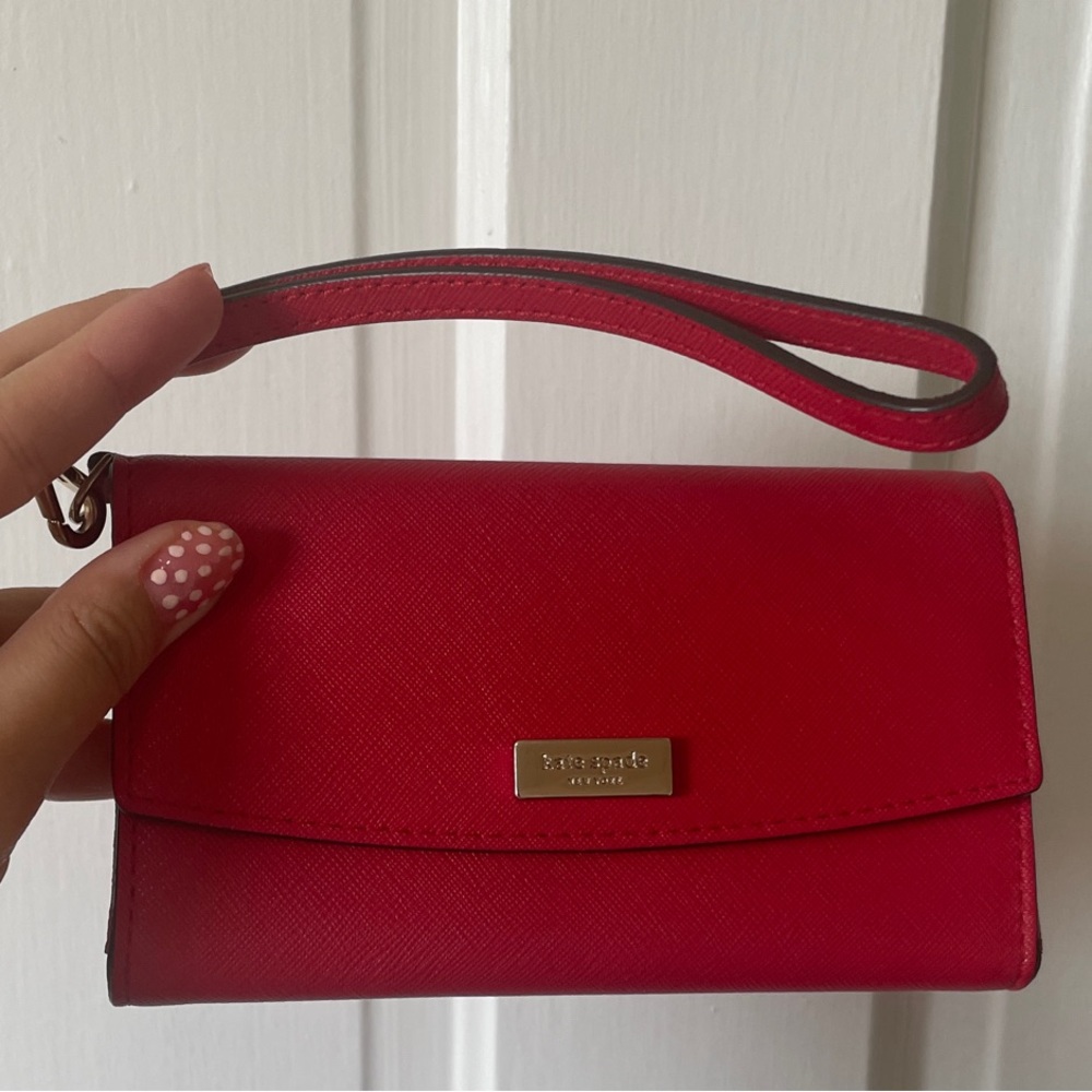 kate spade Red Saffiano Wristlet Clutch with Gold Plate
